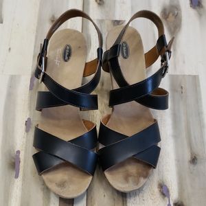 Dr. Scholls Black Bracket Wedge Sandals